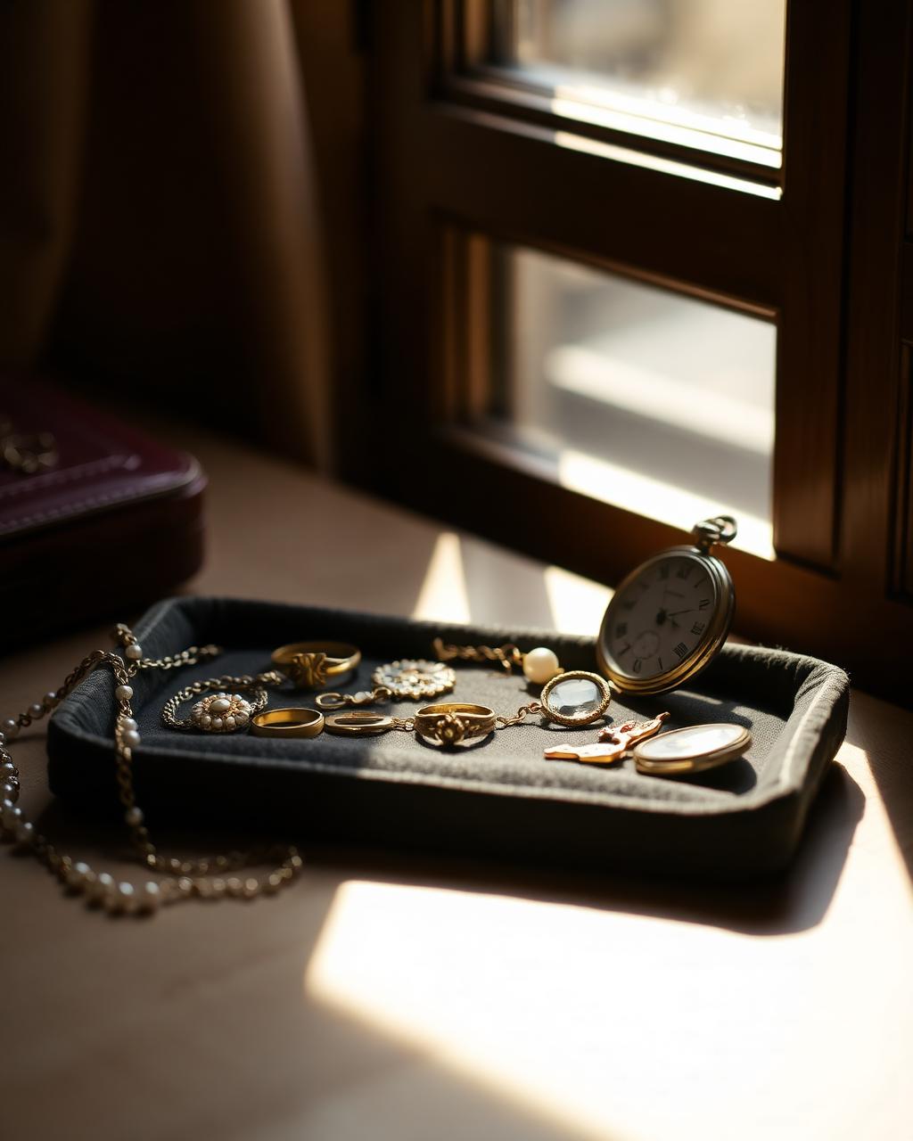 Geërfde sieraden in warm licht
